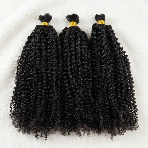 Soft Afro Kinky Curly Human Hair Bulk for Braiding - Natural Black Unprocessed Bundles, 100g Each