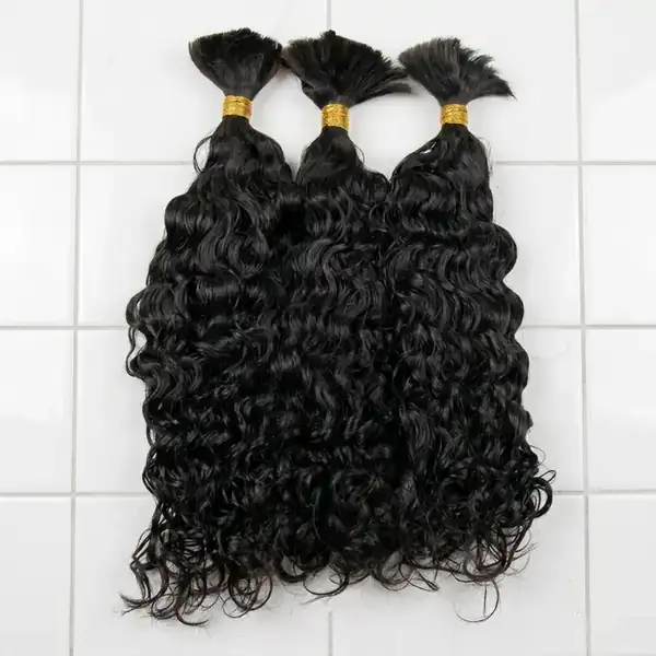100% Virgin Curly Human Hair Bulk for Braiding - Natural Black, No Weft, Micro Braids Ready