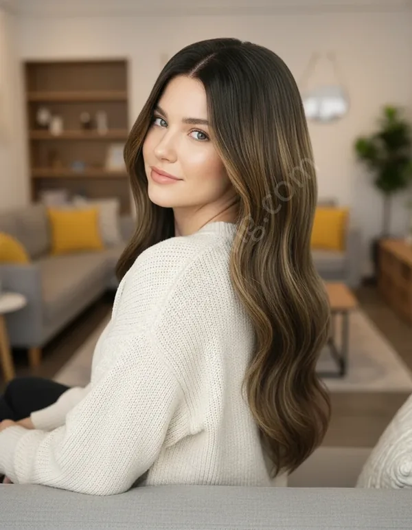 HD Lace Front Human Hair Wig Balayage Brown Wave Balayage Pre-Plucked Natural Hairline Brazilian Hair