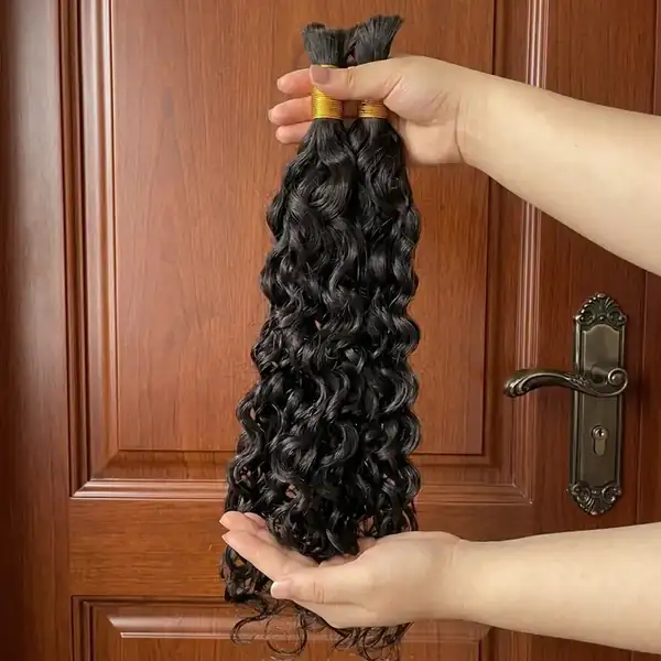 Curly Wave Human Hair Bulk for Braiding - Natural Black Virgin Remy, 12-26 Inch, 100g per Pack