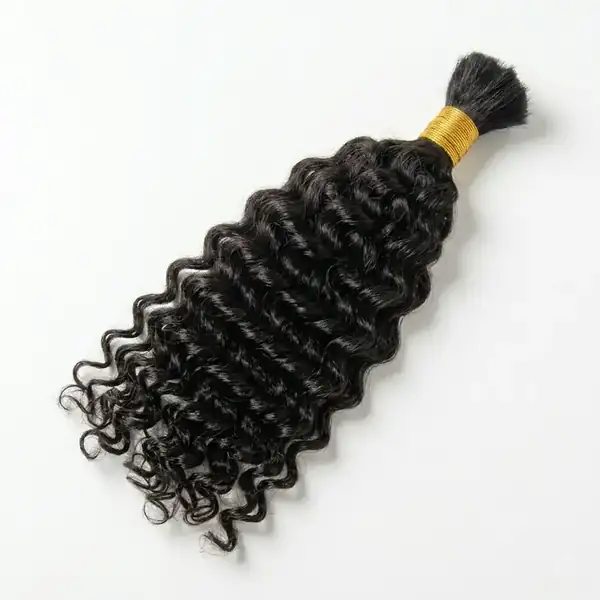 Deep Curly Natural Black Human Hair Bulk for Braiding - Brazilian Remy, Soft & Bouncy Bundles