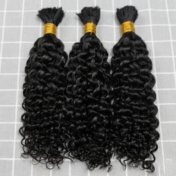 Brazilian Deep Wave Human Hair Bulk for Braiding - Natural Black 100% Remy, No Weft, Lustrous Shine