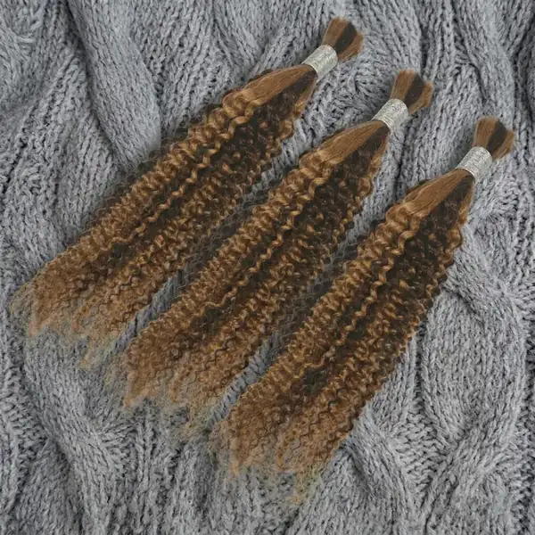Highlight Blonde Brown Kinky Curly Human Hair Bulk for Braiding - Unprocessed Remy, Bold Look