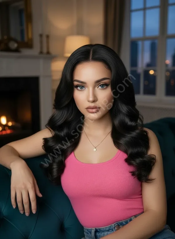 HD Lace Front Human Hair Wig Jet Black Loose Wave Pre-Plucked Natural Hairline Brazilian Hair