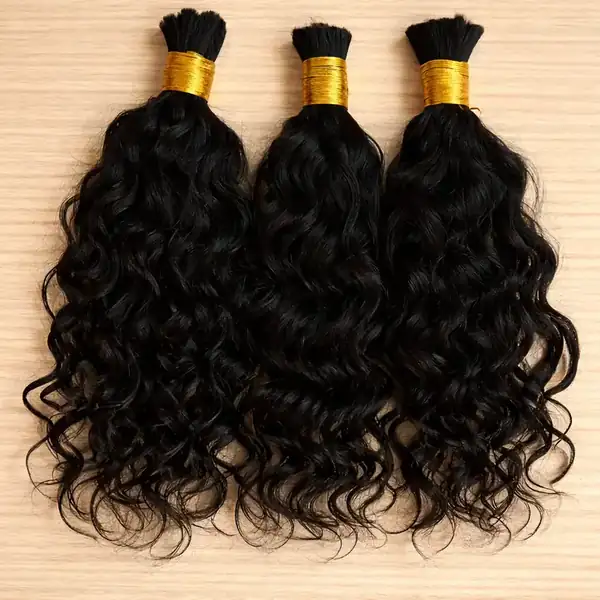 Long Wave Human Hair Bulk for Braiding - Natural Black 100% Virgin Remy, Up to 26 Inches, 100g Each