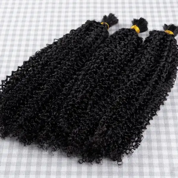 Afro Kinky Curly Human Hair Bulk for Braiding - Natural Black Coarse & Voluminous Virgin Texture