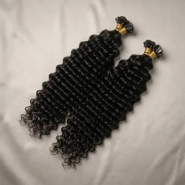 Deep Curly Flat Tip Hair Extensions - 100 Strands, Italian Keratin Flat Bond, 100% Human Hair