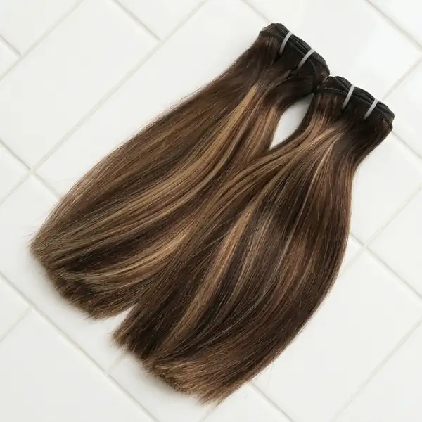 Highlight Blonde Brown Straight Human Hair Weft - Sew-In Bundles, 100g, Double-Drawn Remy