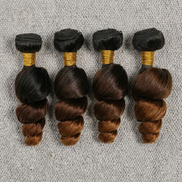 Ombre Brown Loose Wave Human Hair Weft - Machine Weft Track, Brazilian Virgin Remy
