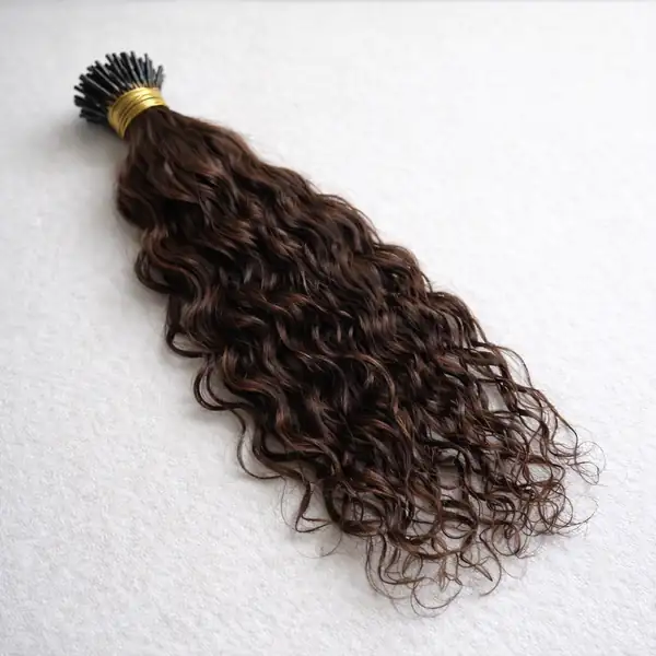 Dark Brown Curly I Tip Hair Extensions - Italian Keratin Micro Bead, 100% Unprocessed Hair